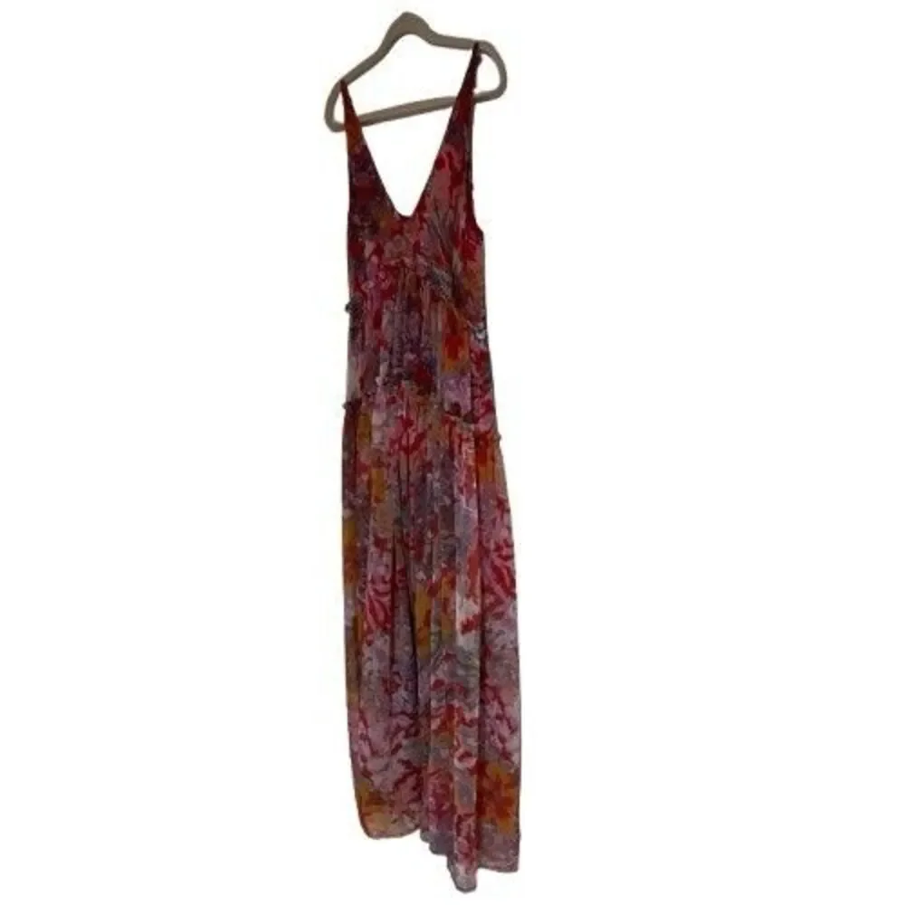 Free People Juliana Max Dress Womens XS Cherry Floral Art Tiered Chiffon Boho
